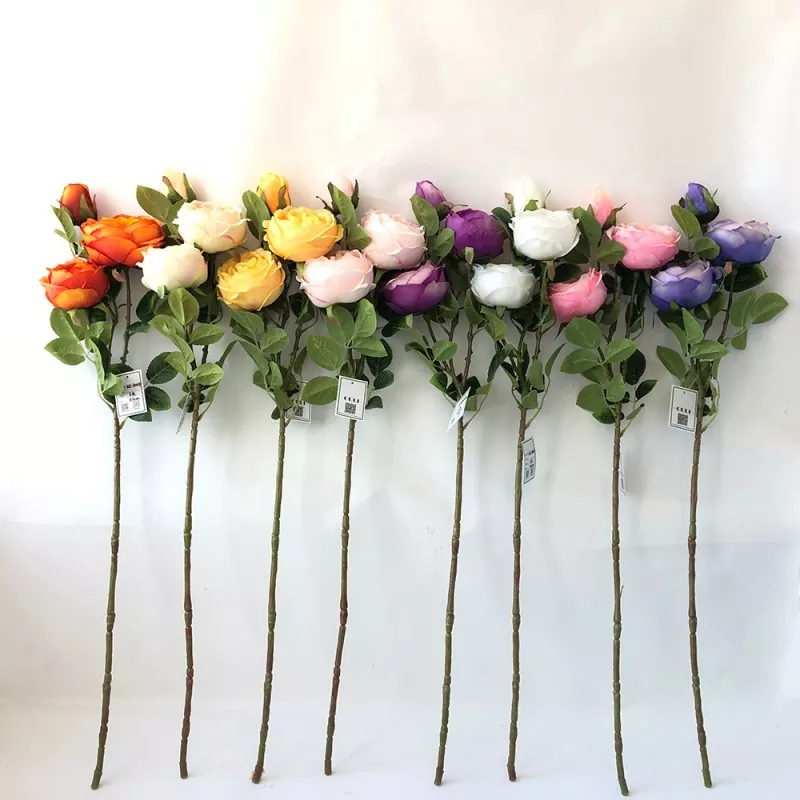 3 huvuden Silk Peony Flower
